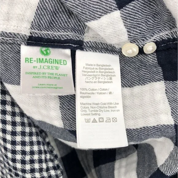 J.Crew Mens Slim Double-Weave Button Up Shirt M Navy White Gingham Cotton Preppy - Picture 4 of 7